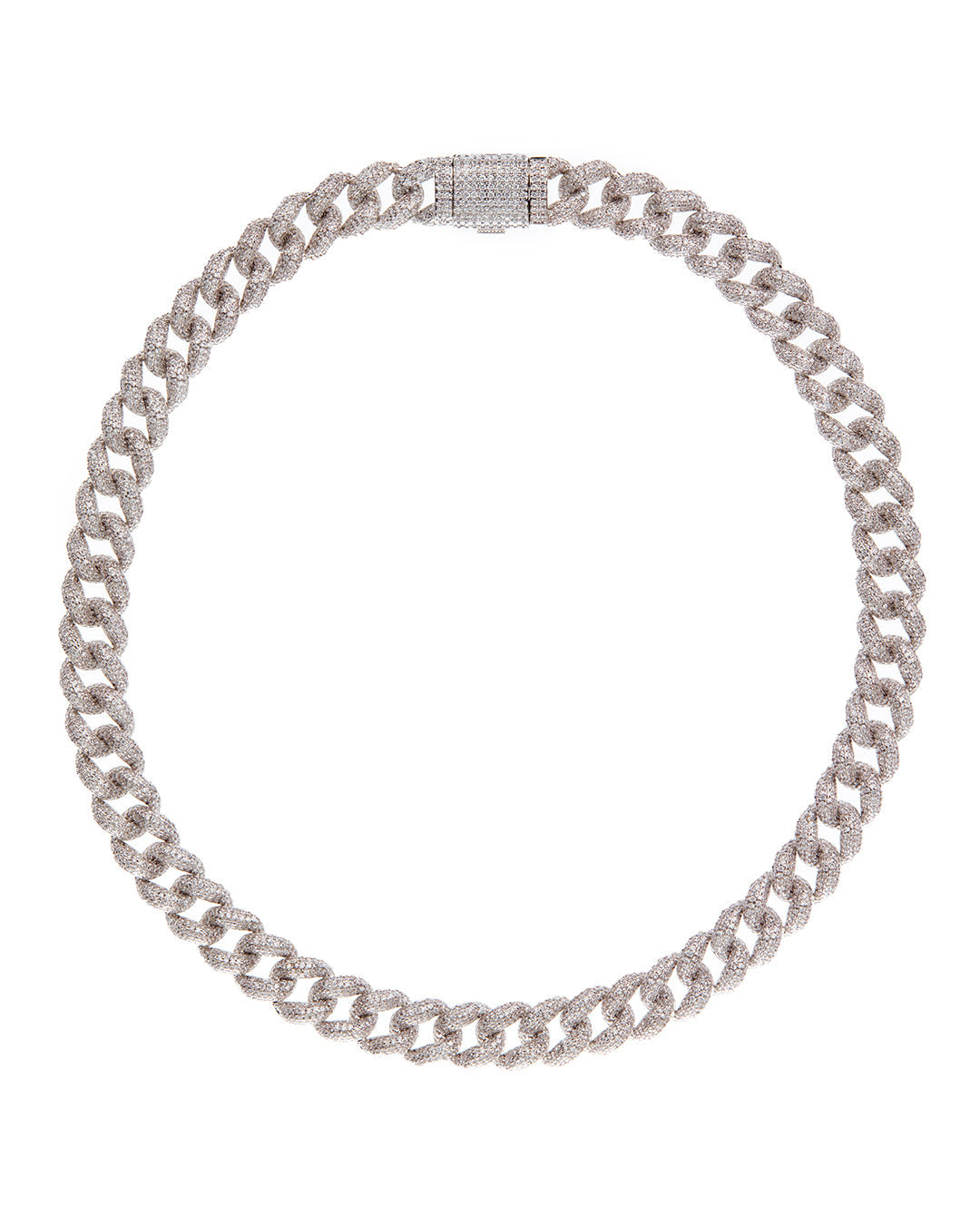 Pavé Cuban Link Necklace - Silver — detail view