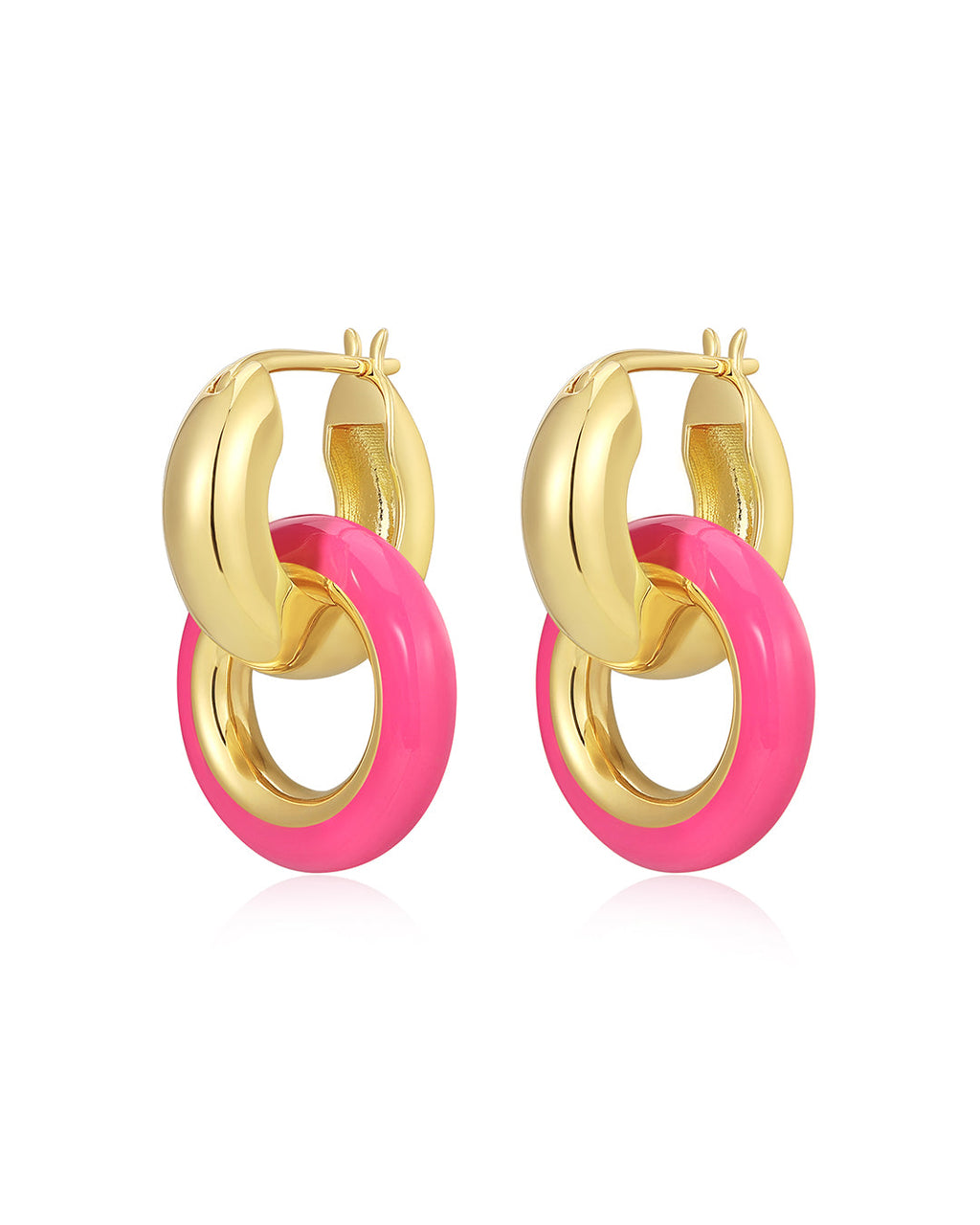 Pavé Interlock Hoops- Hot Pink - Gold