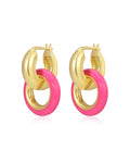 Pavé Interlock Hoops- Hot Pink - Gold