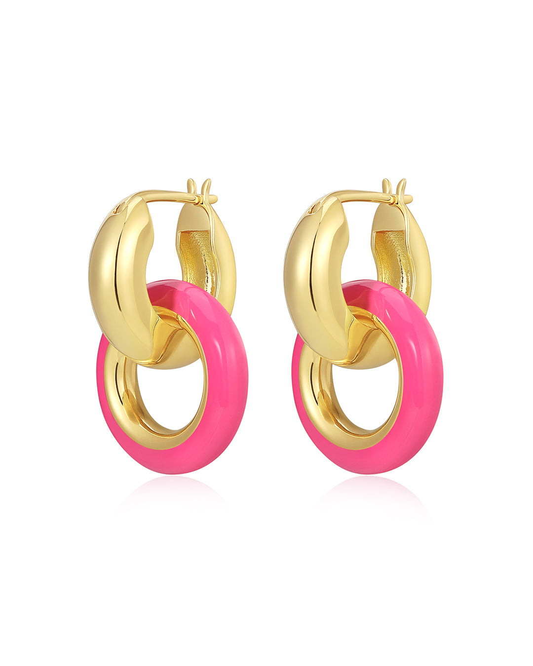Pavé Interlock Hoops- Hot Pink - Gold