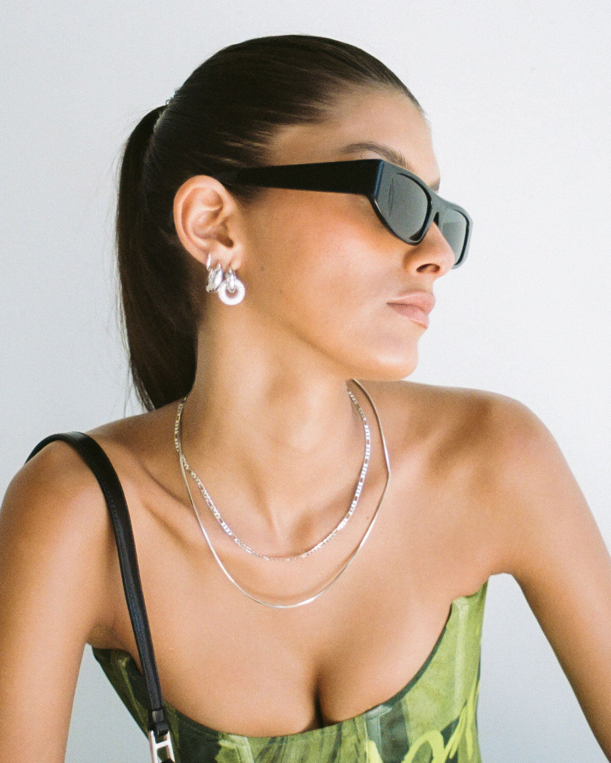 Pave Interlock Hoops and Pave Amalfi Huggies - Silver — detail view