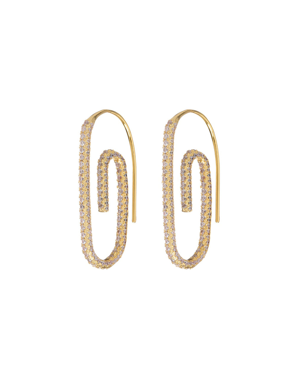 Pavé Paper Clip Earrings - Gold
