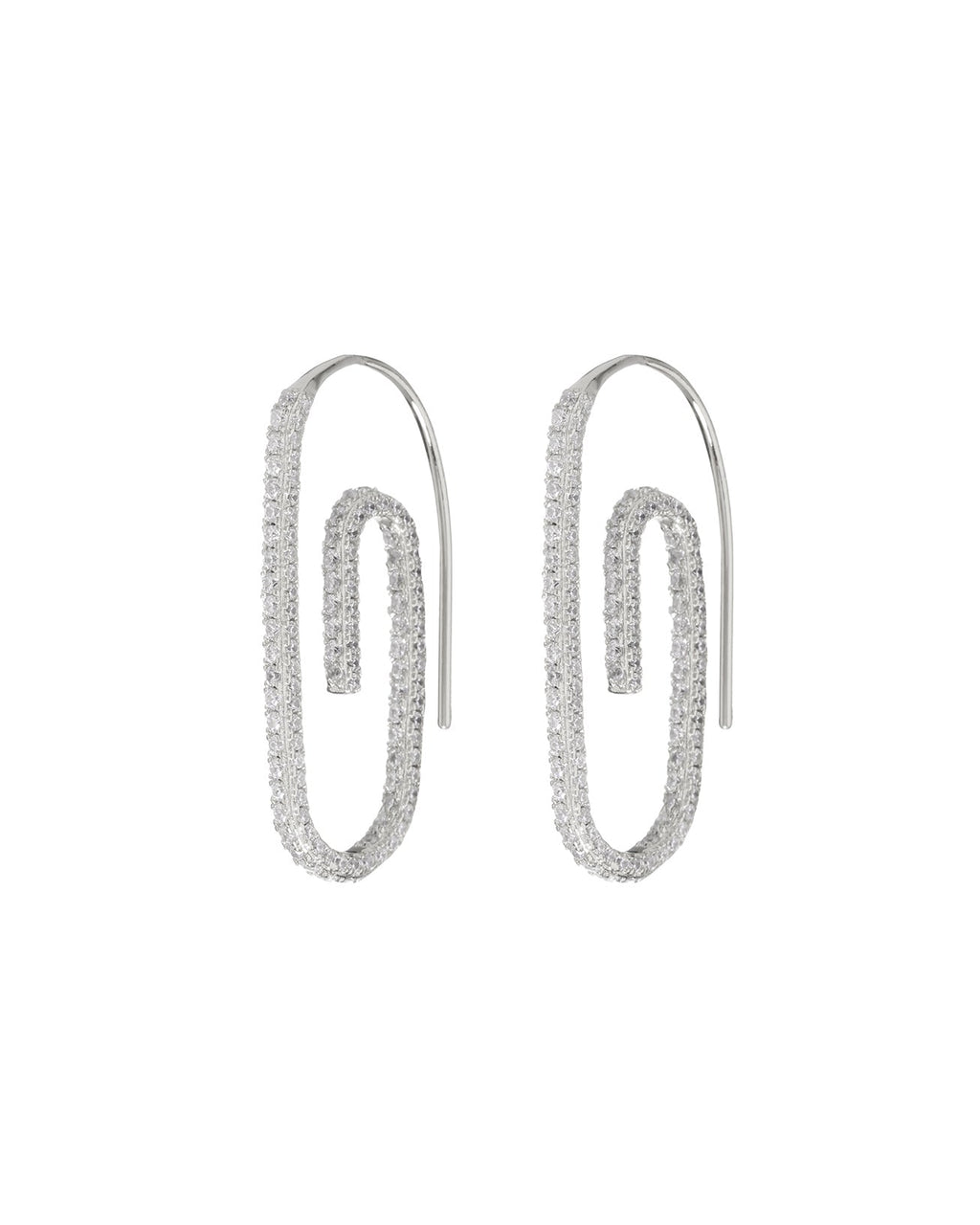Pavé Paper Clip Earrings - Silver
