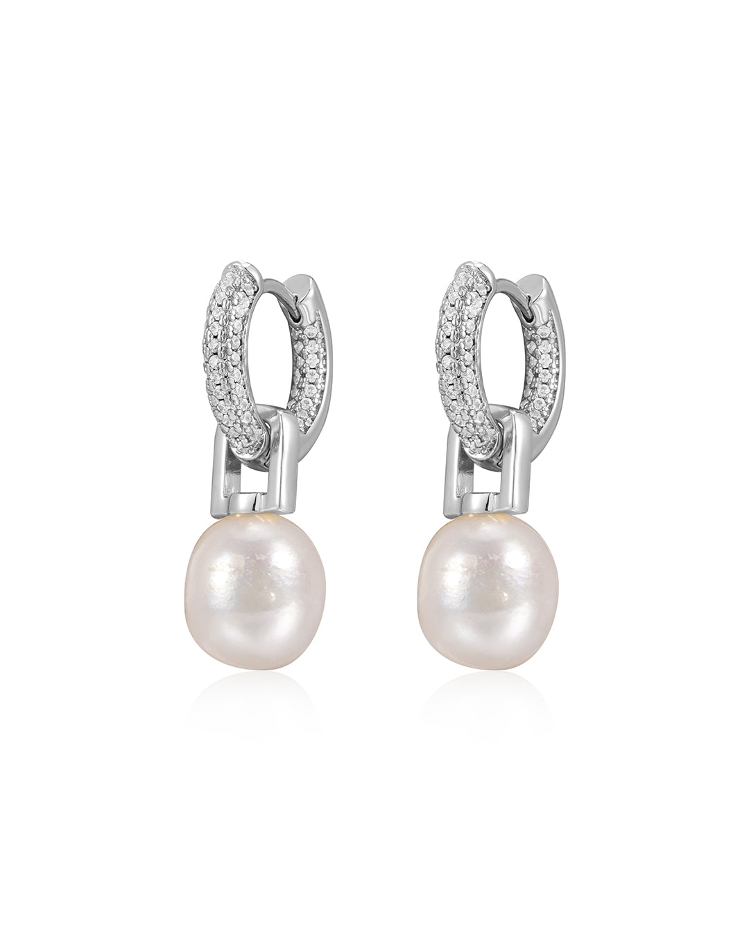 Pavé Pearl Amalfi Huggies in Silver - Earrings — alternate view