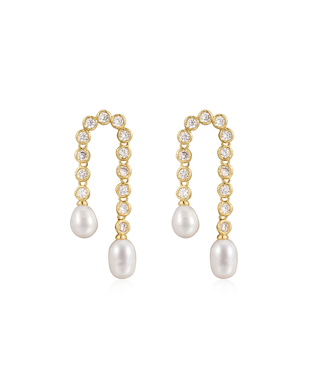Pavé Pearl U Studs in Gold - Earrings