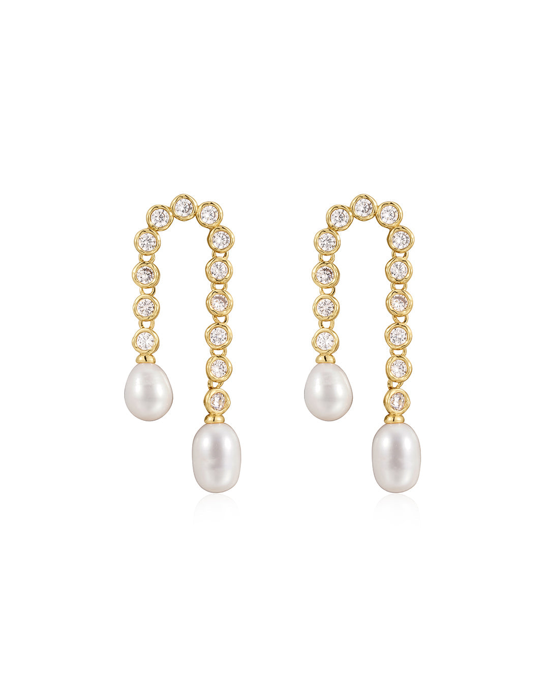 Pavé Pearl U Studs in Gold - Earrings
