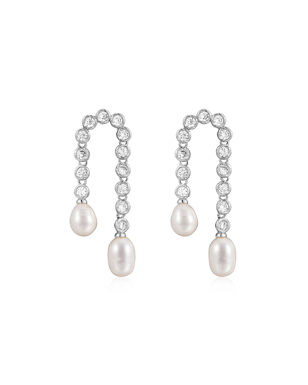 Pavé Pearl U Studs in Silver - Earrings — alternate view