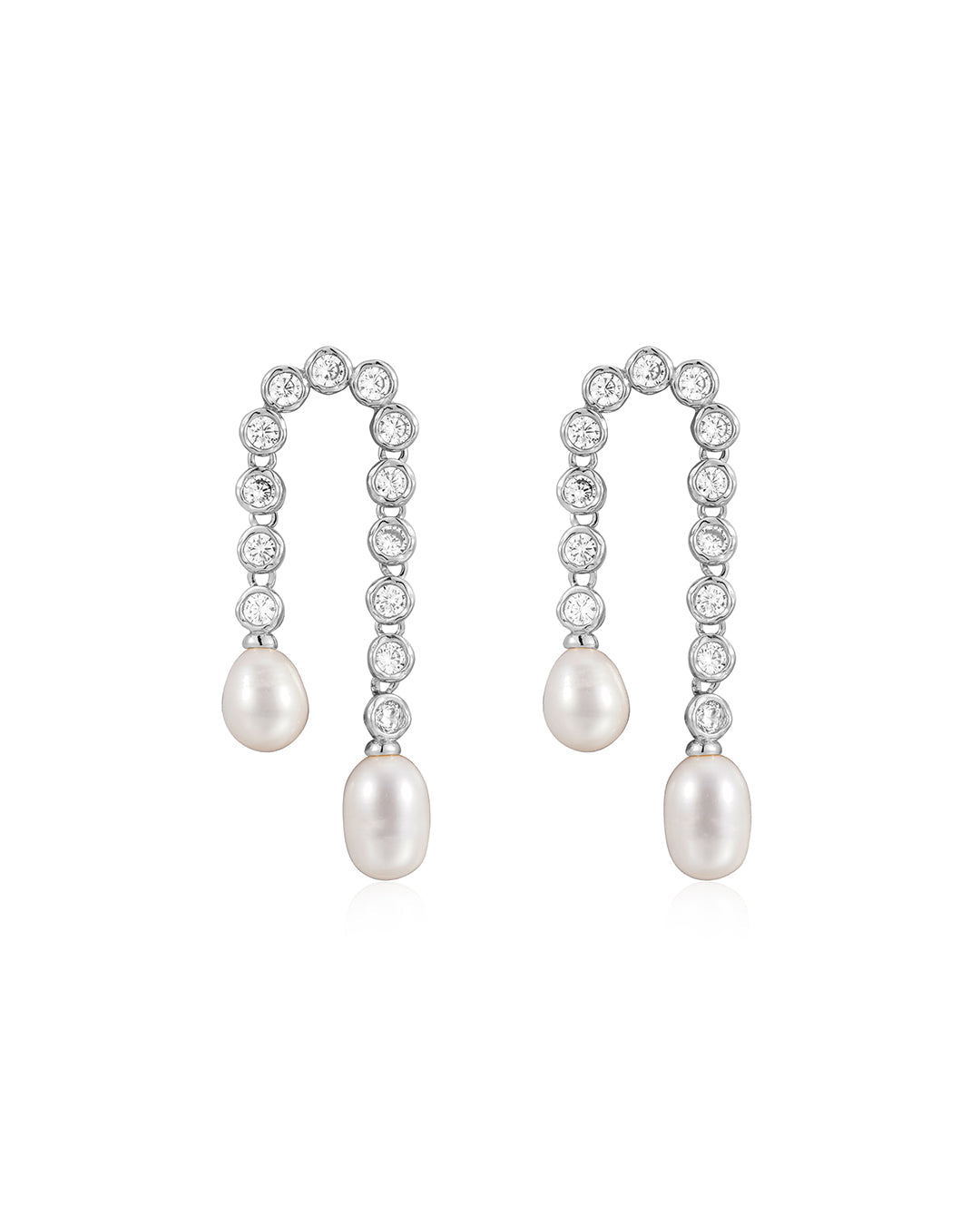 Pavé Pearl U Studs in Silver - Earrings — alternate view