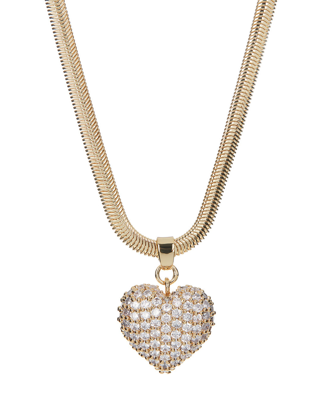 Pavé Puffy Heart Necklace - Gold