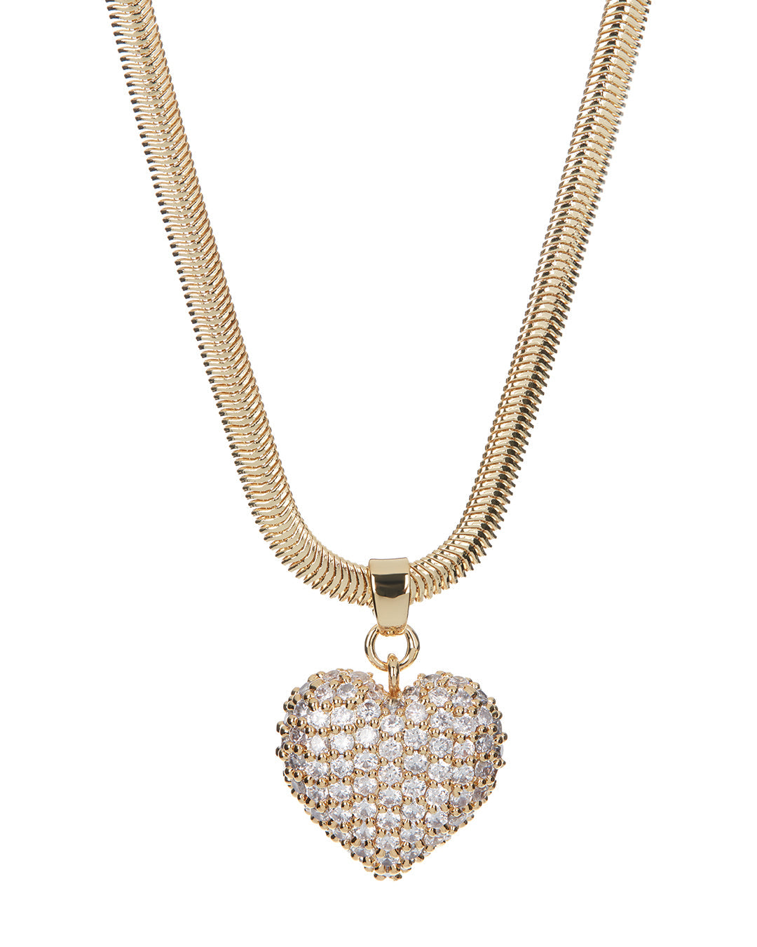 Pavé Puffy Heart Necklace - Gold