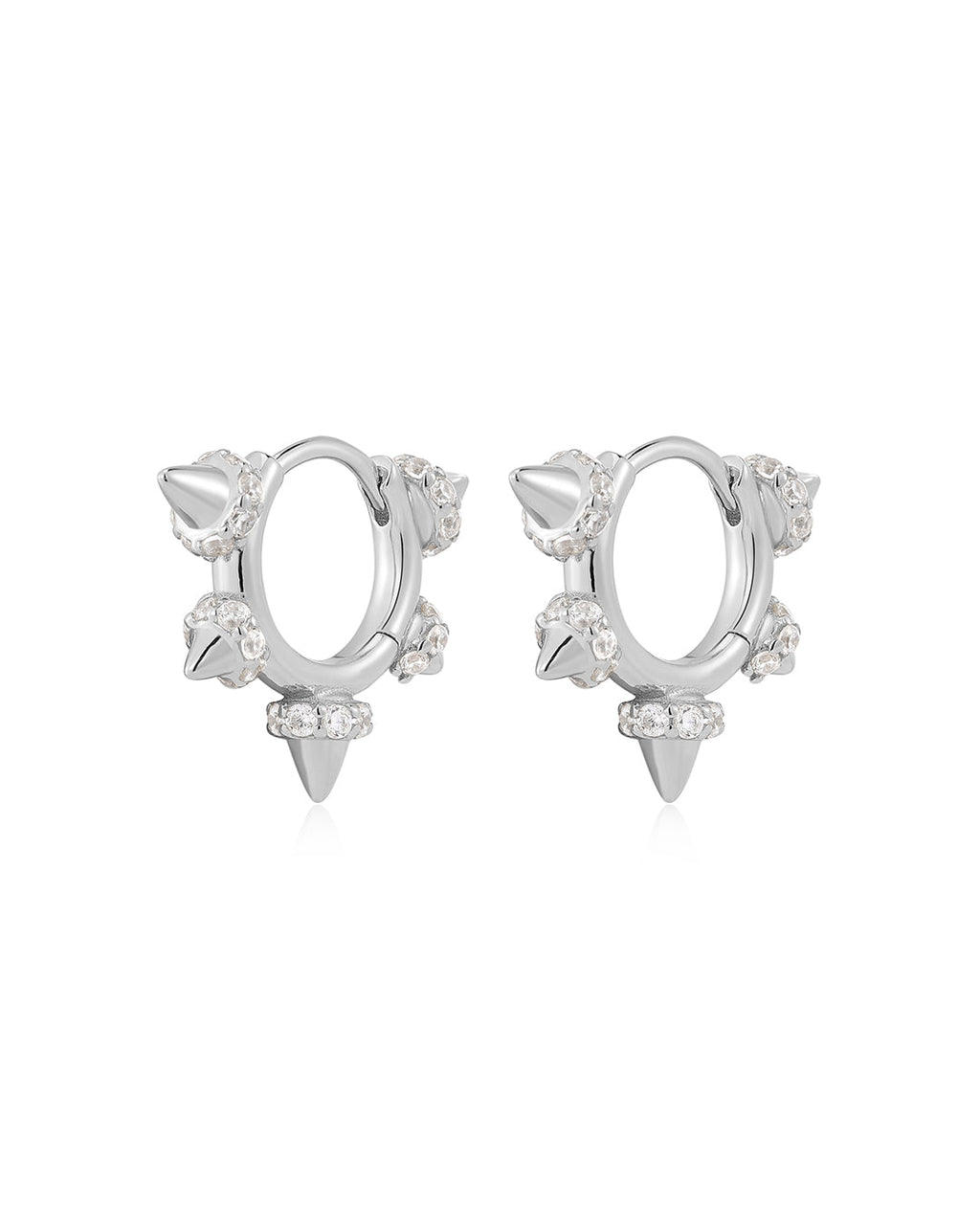 Pavé Spike Huggies in Silver - Earrings — alternate view