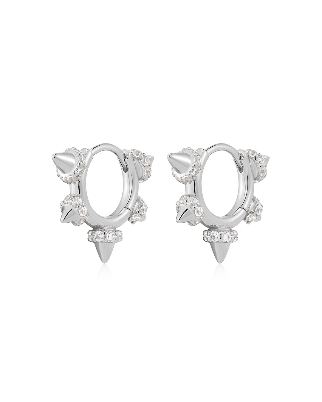 Pavé Spike Huggies in Silver - Earrings — alternate view