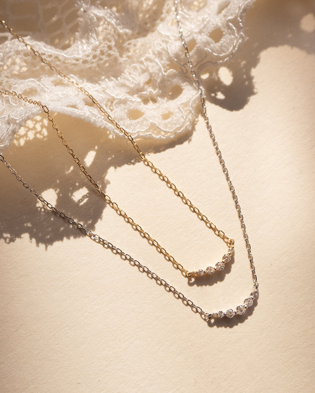 Pavé Starlight Curved Necklace in White Gold