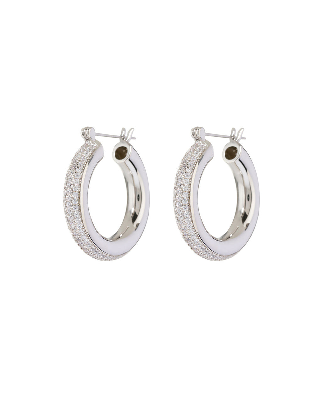Pavé Stripe Baby Amalfi Hoops - Silver