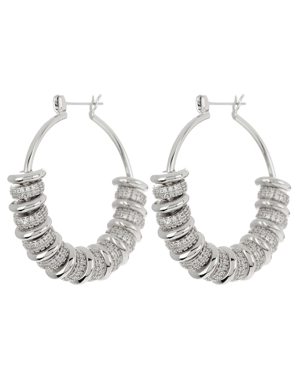 Pave Washer Hoops- Silver