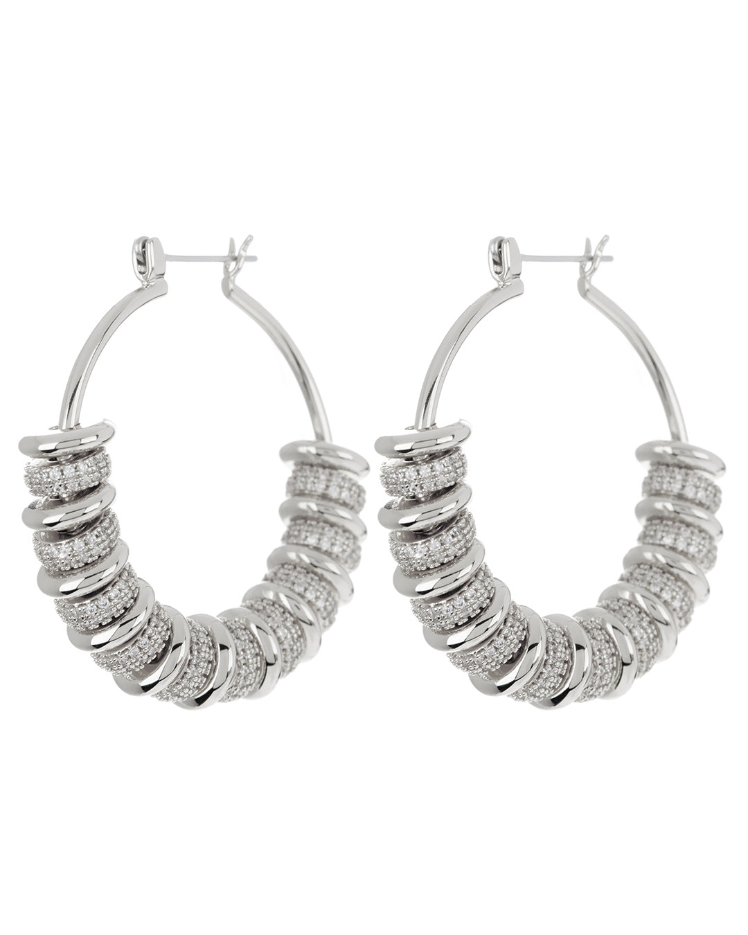 Pave Washer Hoops- Silver