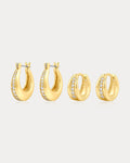 Pavé Wave Huggies Set in Gold - Earrings
