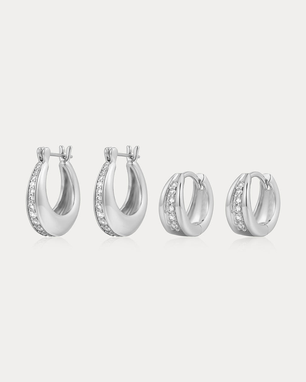 Pavé Wave Huggies Set in Silver - Earrings — alternate view