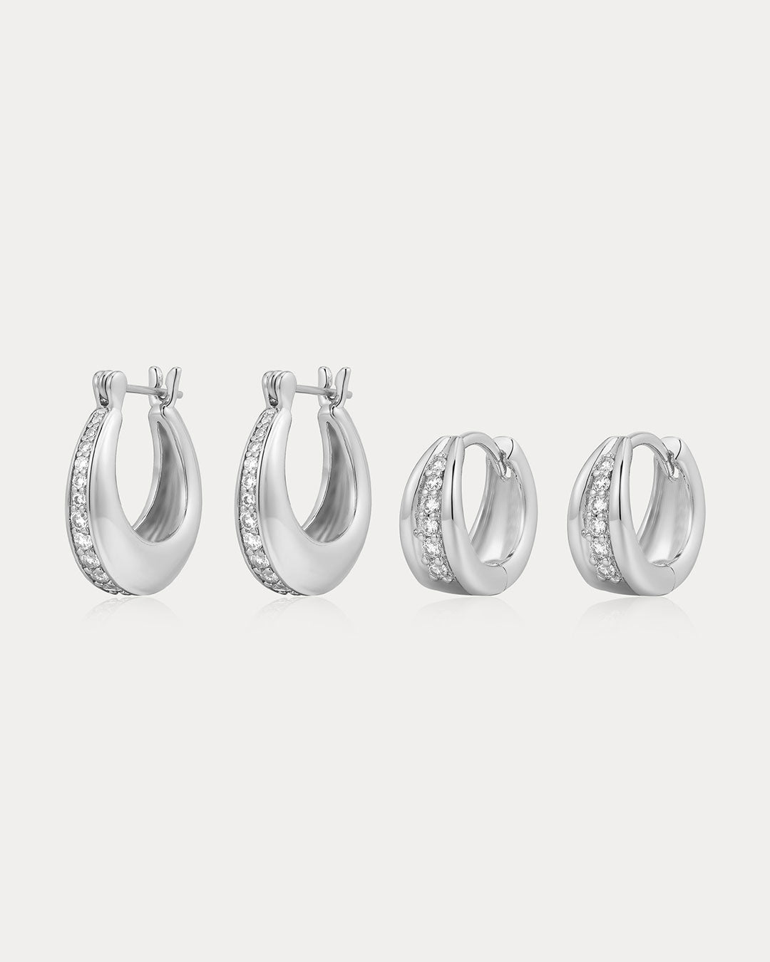 Pavé Wave Huggies Set in Silver - Earrings — alternate view