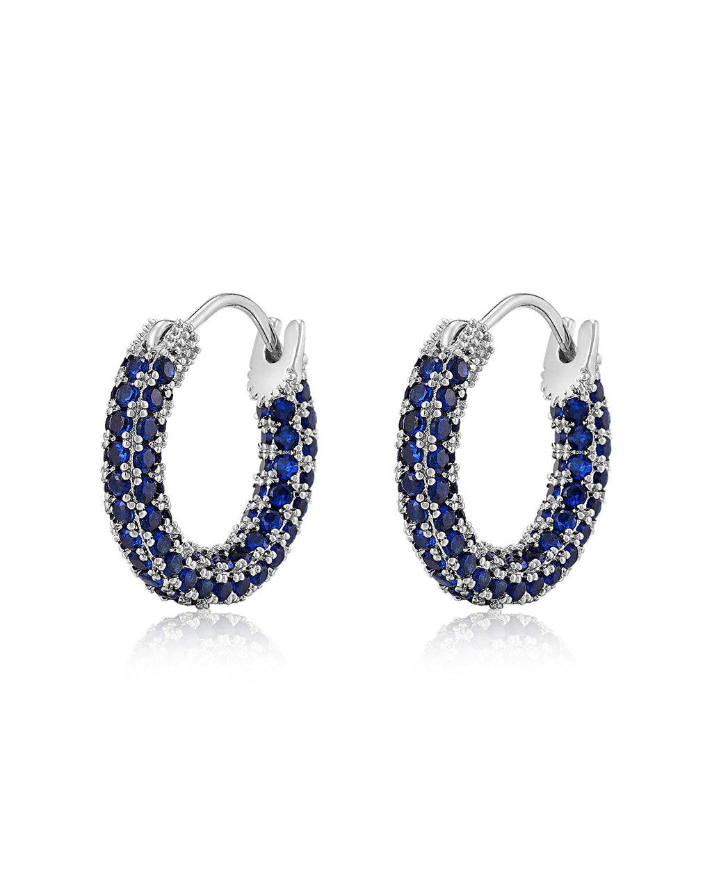 Pavé Amalfi Huggies - Blue Sapphire - Silver - Hoops
