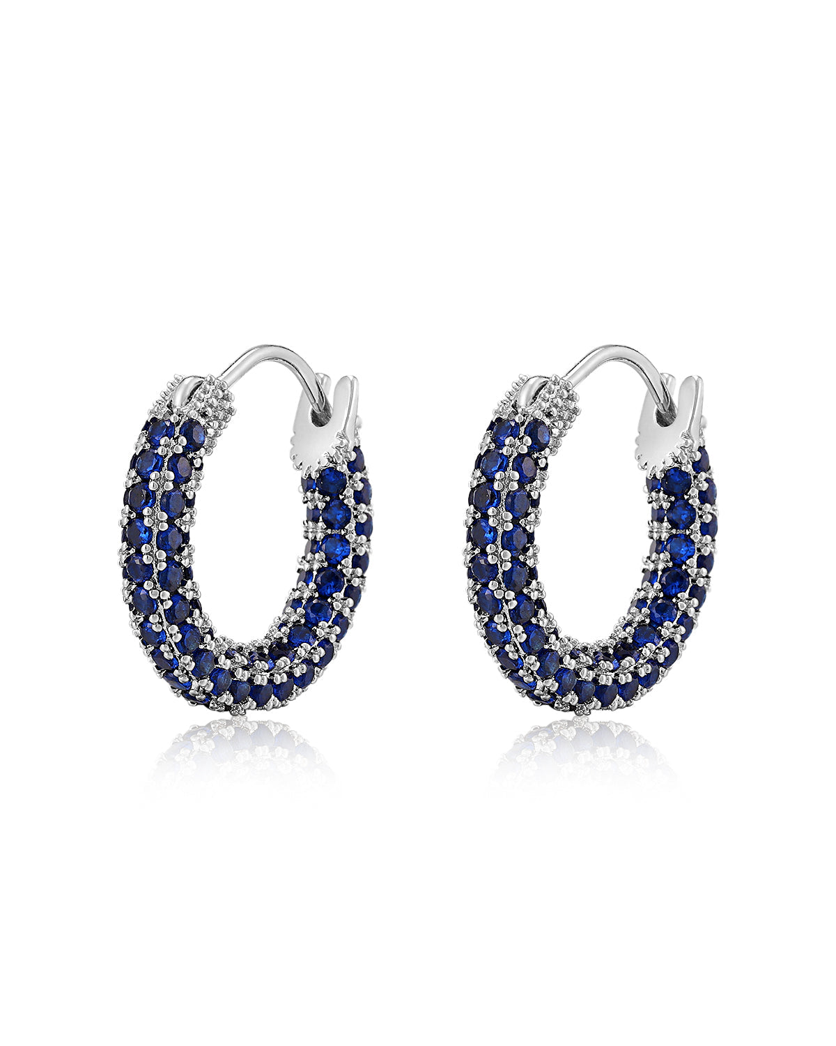 Pavé Amalfi Huggies - Blue Sapphire - Silver - Hoops
