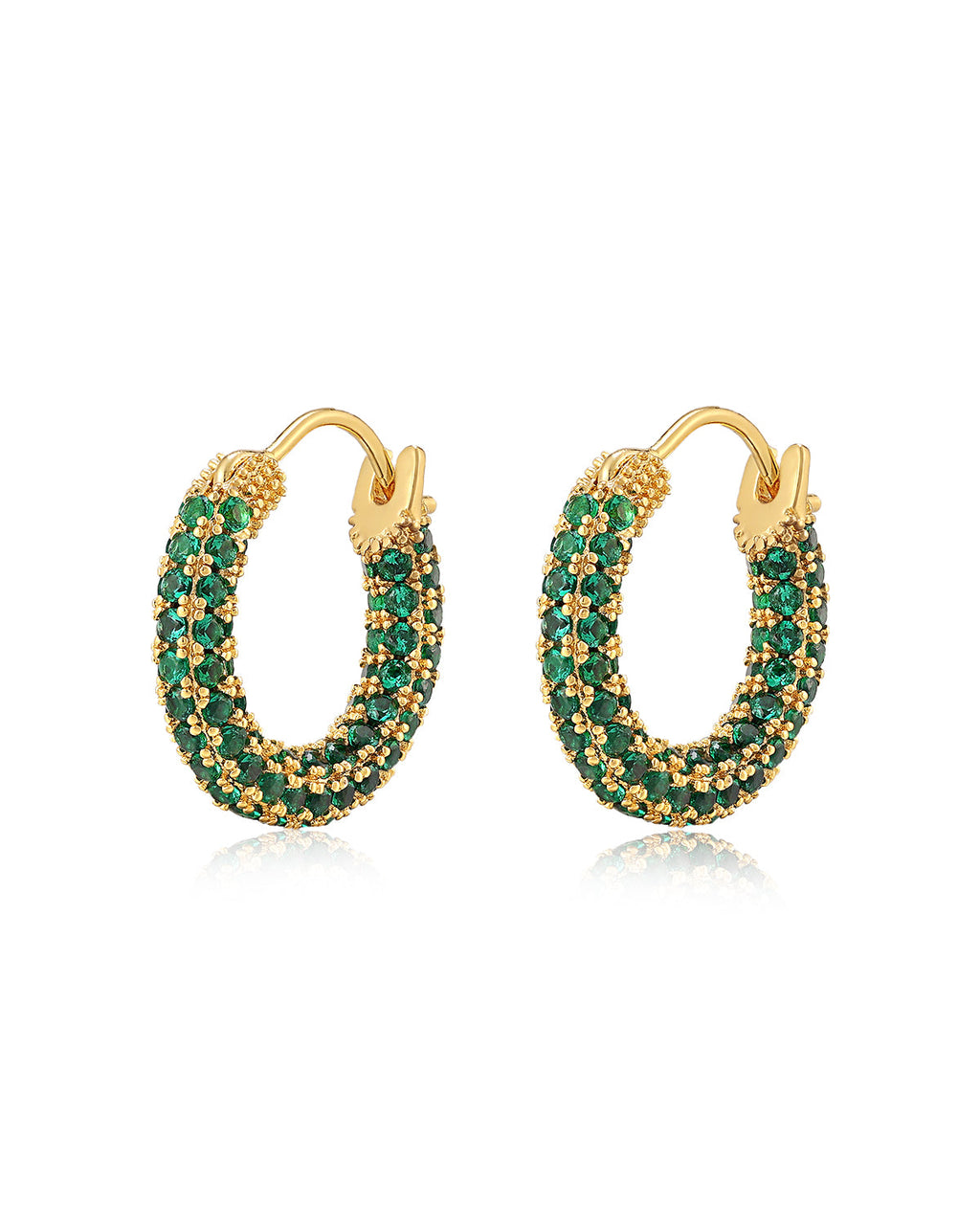 Pavé Amalfi Huggies - Emerald Green - Gold - Hoops