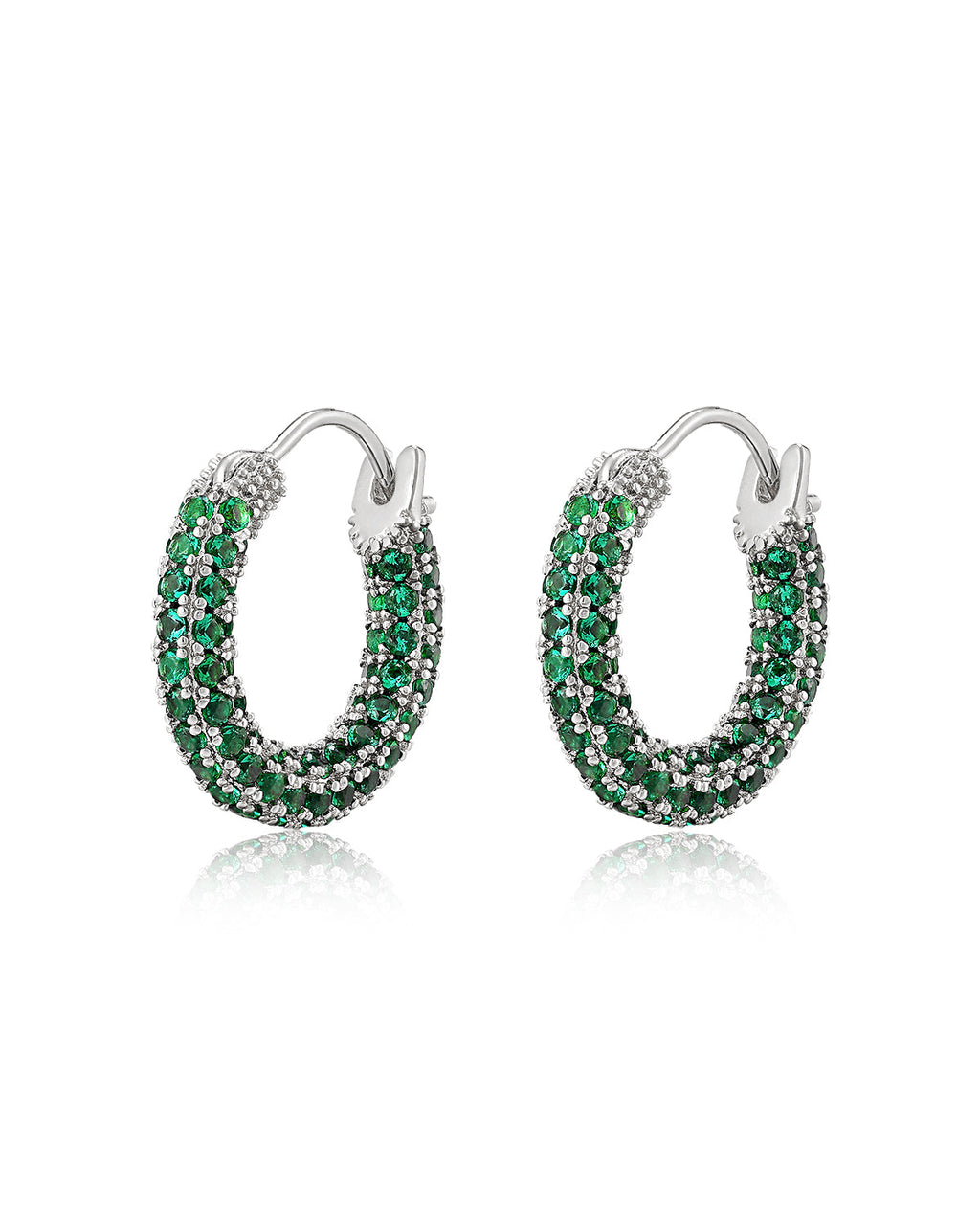 Pavé Amalfi Huggies - Emerald Green - Silver - Hoops