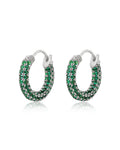 Pavé Amalfi Huggies - Emerald Green - Silver - Hoops