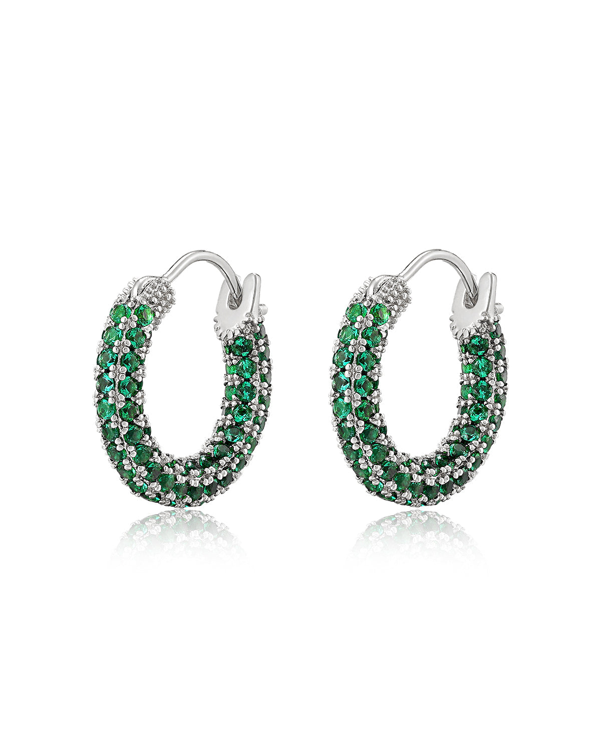 Pavé Amalfi Huggies - Emerald Green - Silver - Hoops