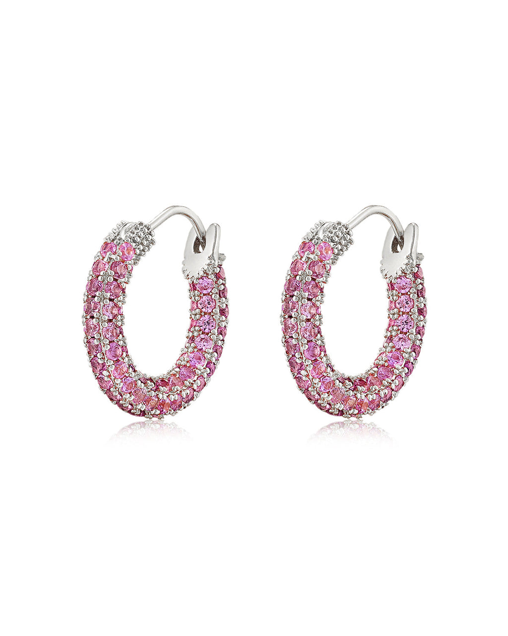 Pavé Amalfi Huggies - Pink - Silver - Hoops