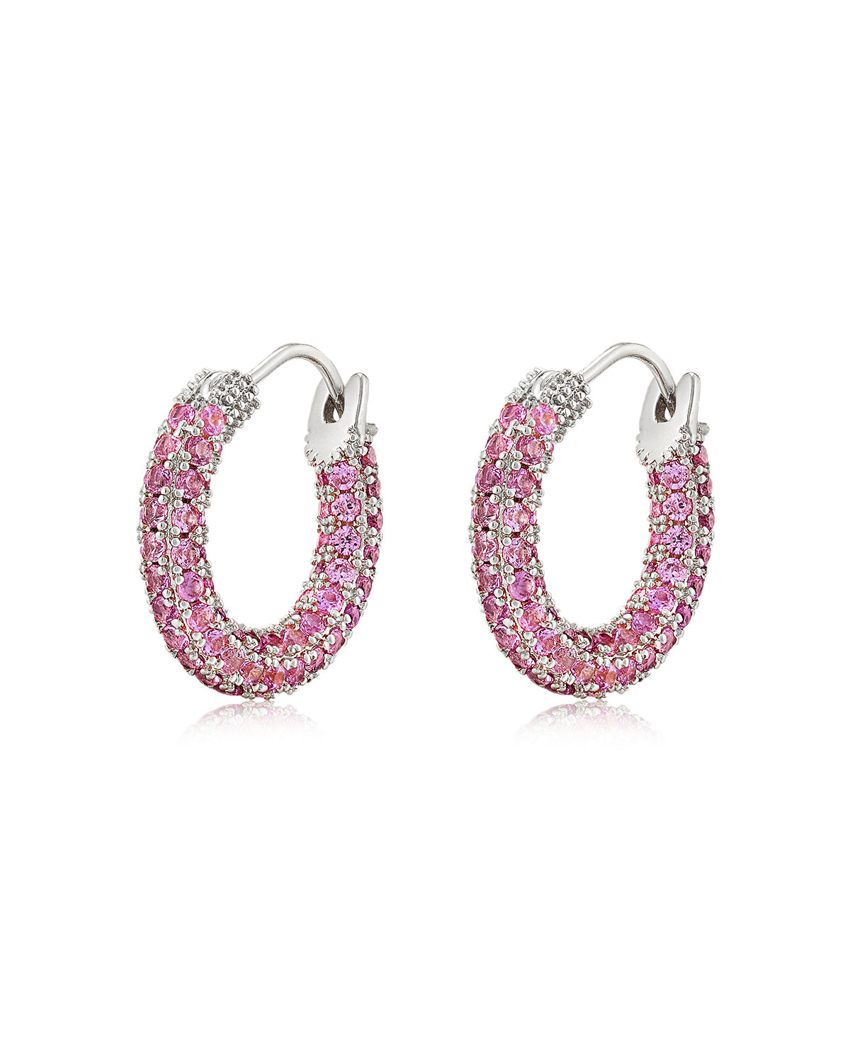 Pavé Amalfi Huggies - Pink - Silver - Hoops