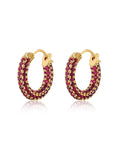 Pavé Amalfi Huggies - Ruby Red - Gold - Hoops