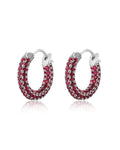 Pavé Amalfi Huggies - Ruby Red - Silver - Hoops