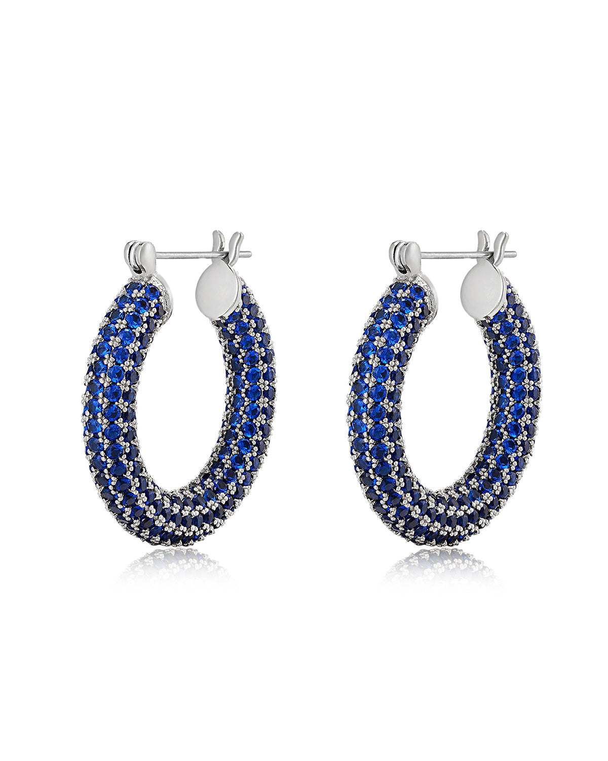 Pavé Baby Amalfi Hoops - Blue Sapphire - Silver
