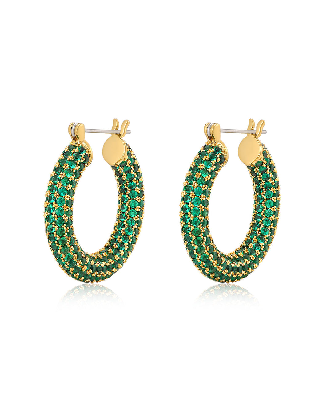 Pavé Baby Amalfi Hoops - Emerald Green - Gold
