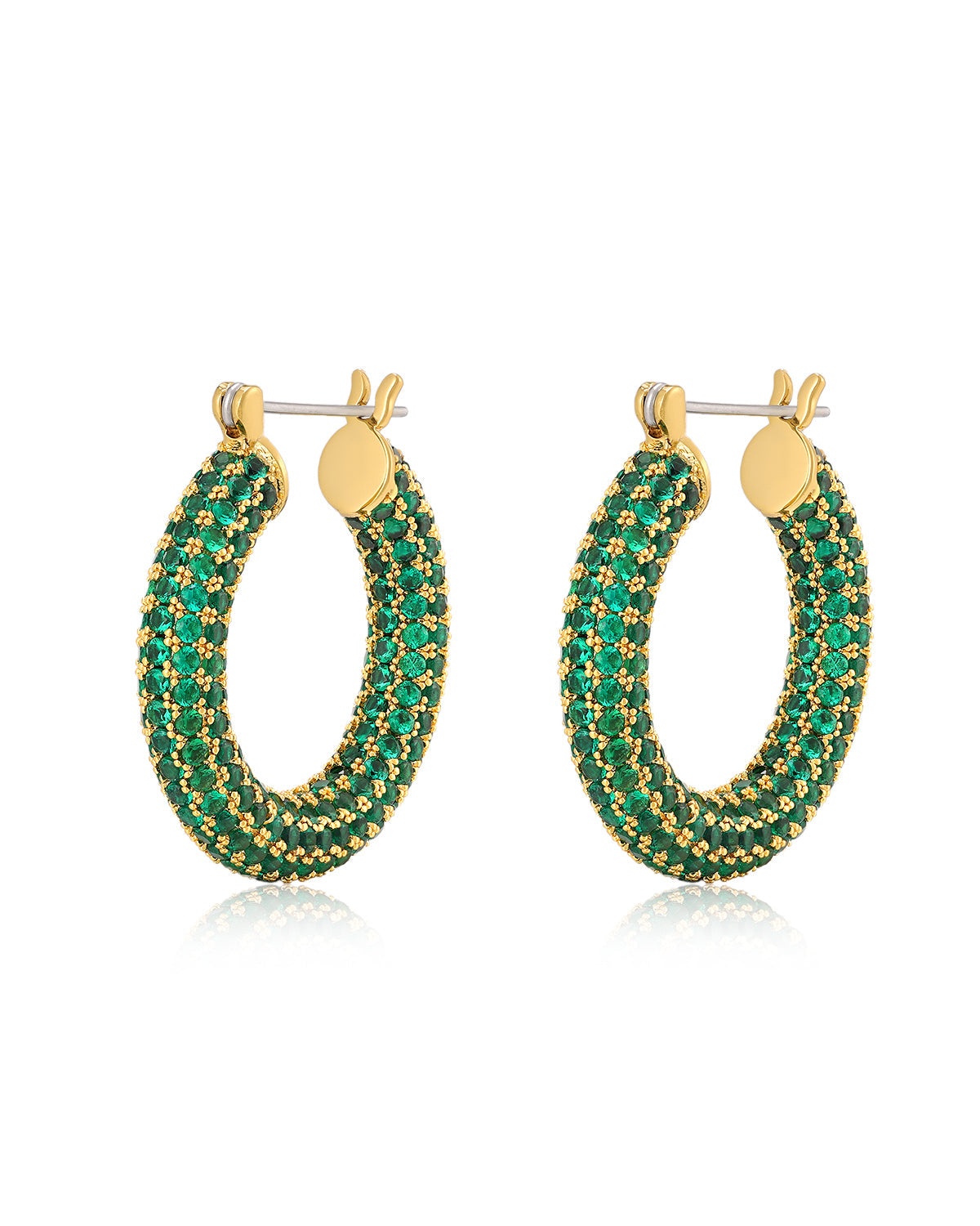 Pavé Baby Amalfi Hoops - Emerald Green - Gold
