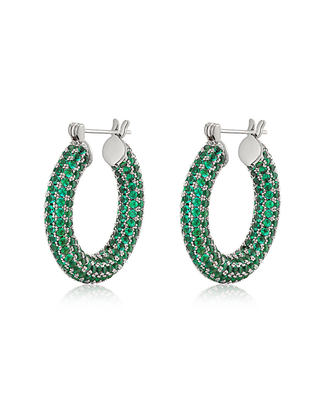 Pavé Baby Amalfi Hoops - Emerald Green - Silver