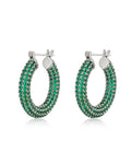 Pavé Baby Amalfi Hoops - Emerald Green - Silver