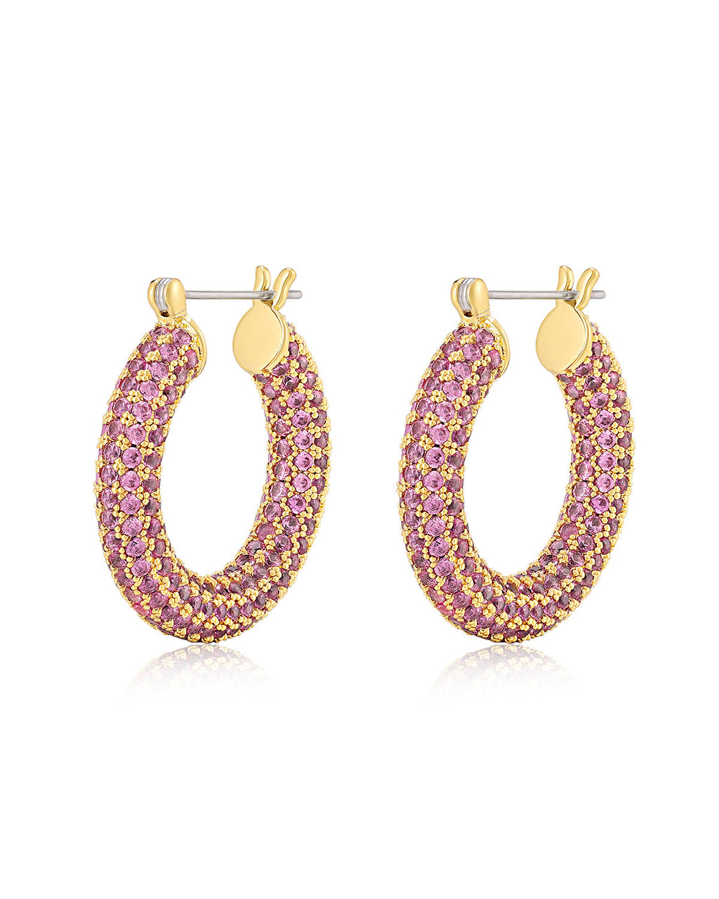 Pavé Baby Amalfi Hoops - Pink - Gold