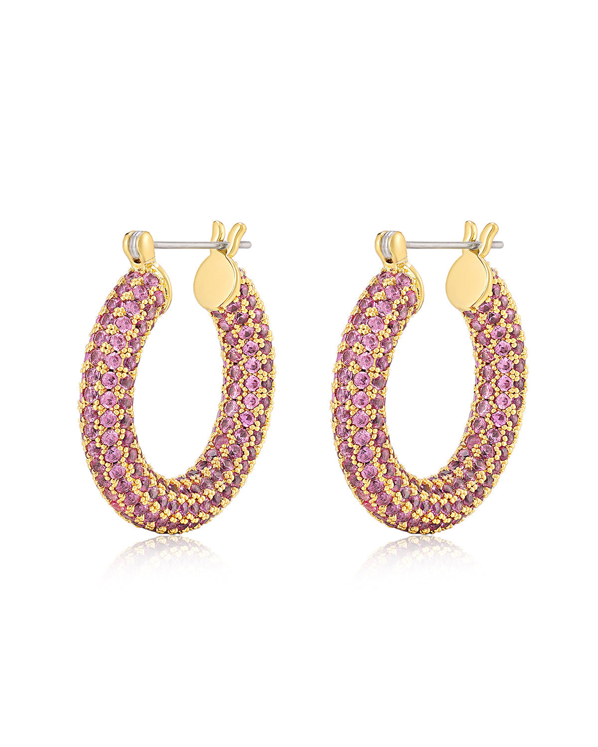 Pavé Baby Amalfi Hoops - Pink - Gold
