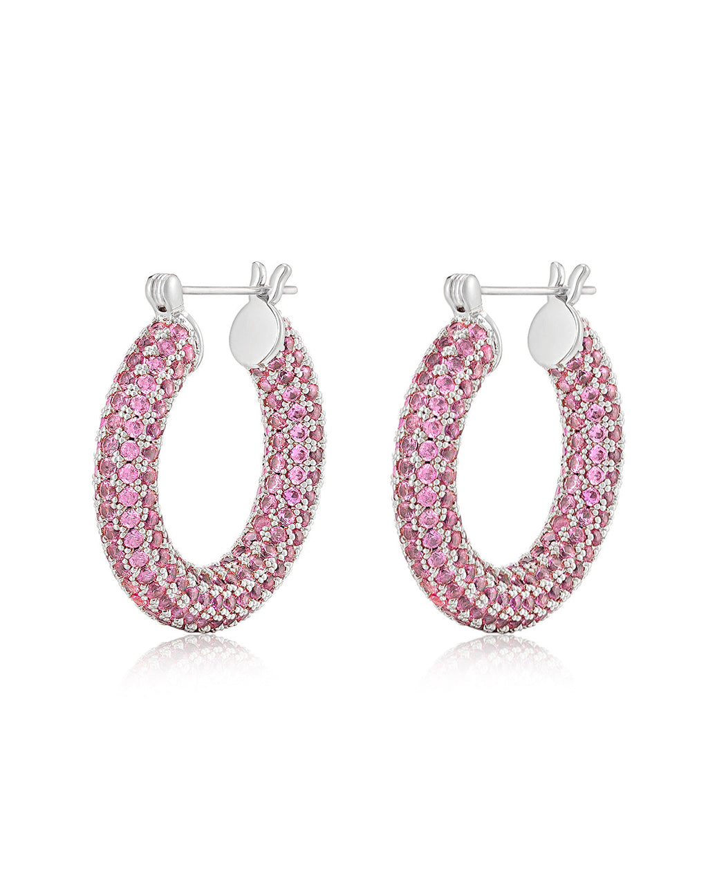 Pavé Baby Amalfi Hoops - Pink - Silver