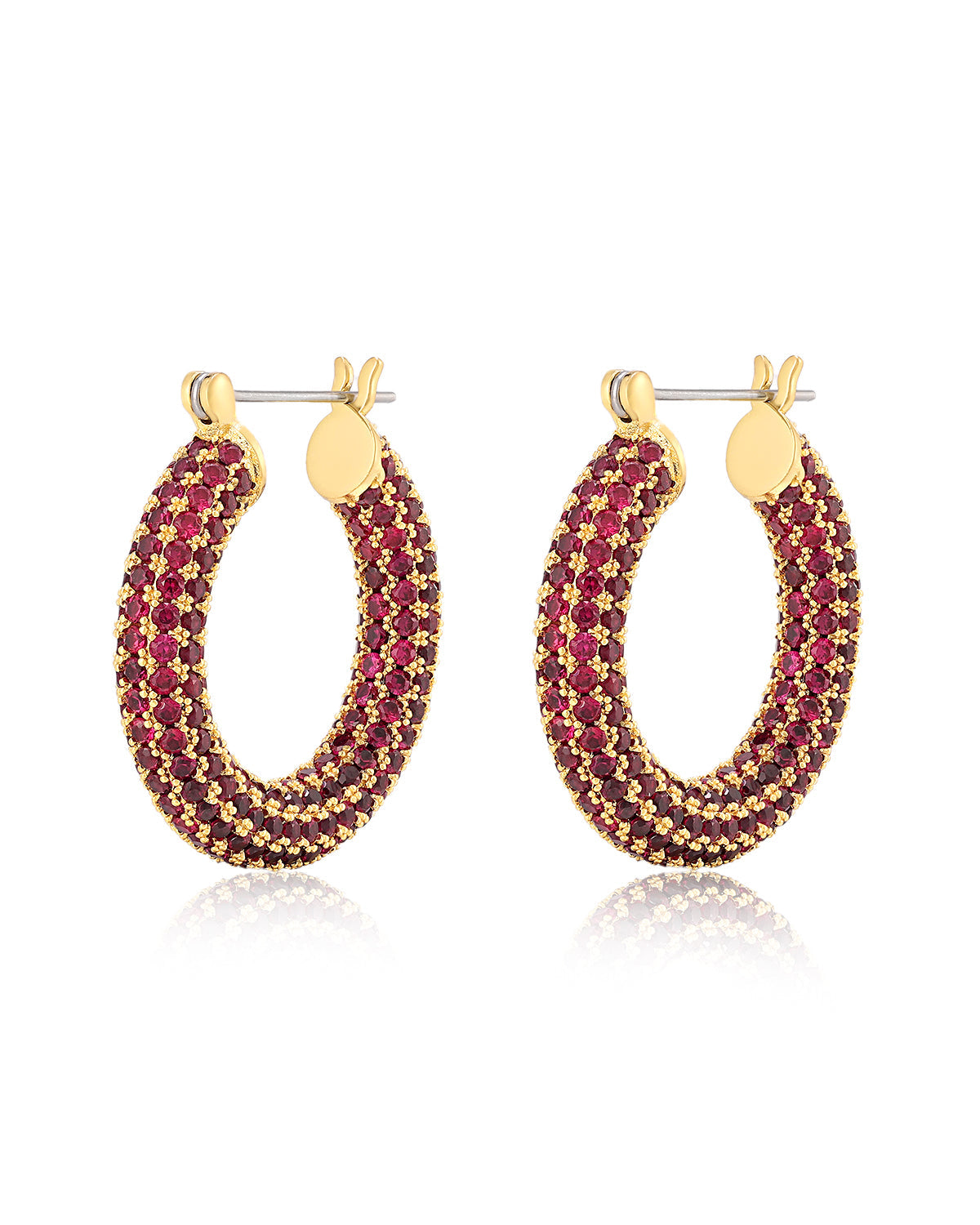 Pavé Baby Amalfi Hoops - Ruby Red - Gold