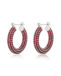 Pavé Baby Amalfi Hoops - Ruby Red - Silver