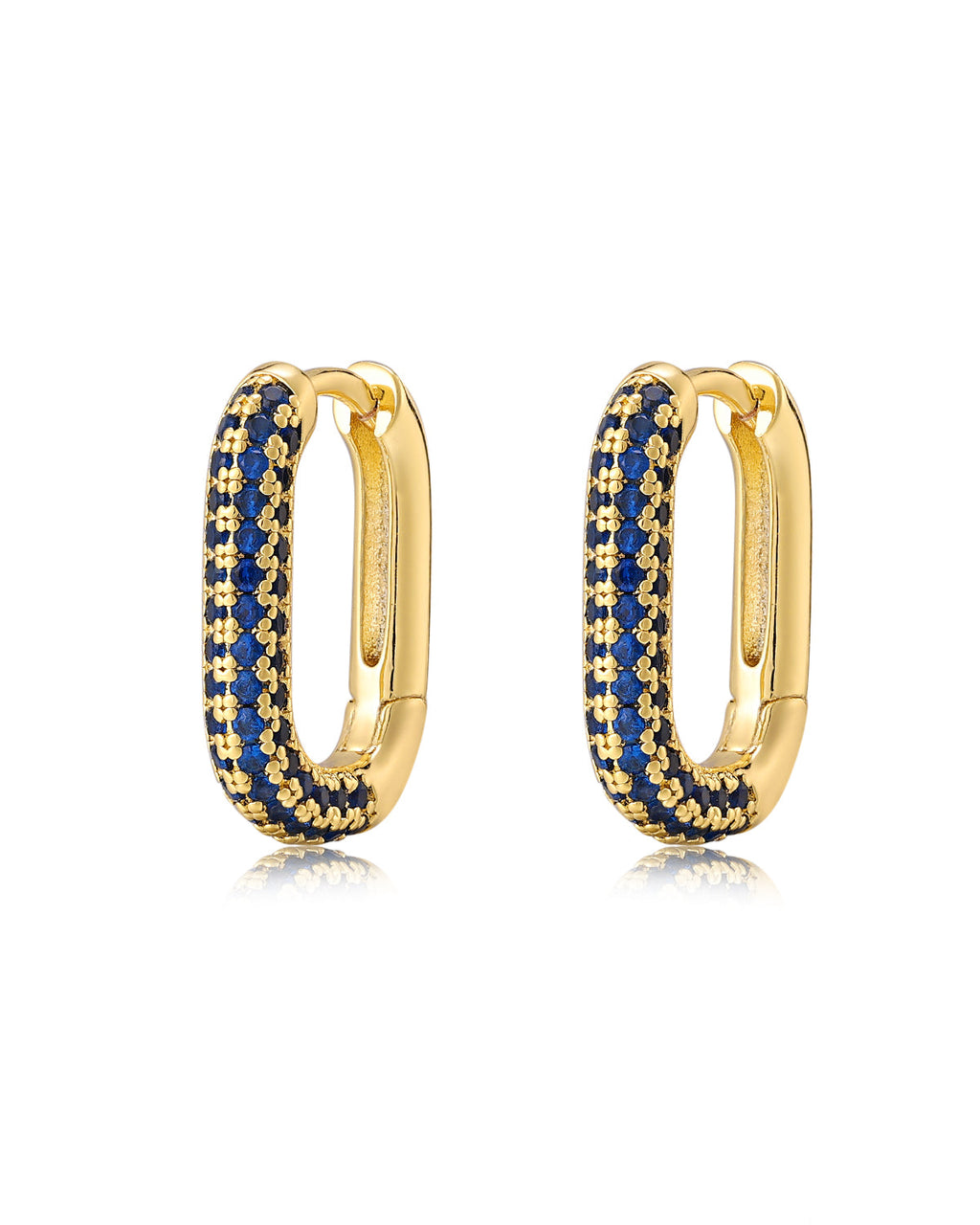 Pavé Chain Link Huggies - Blue Sapphire - Gold