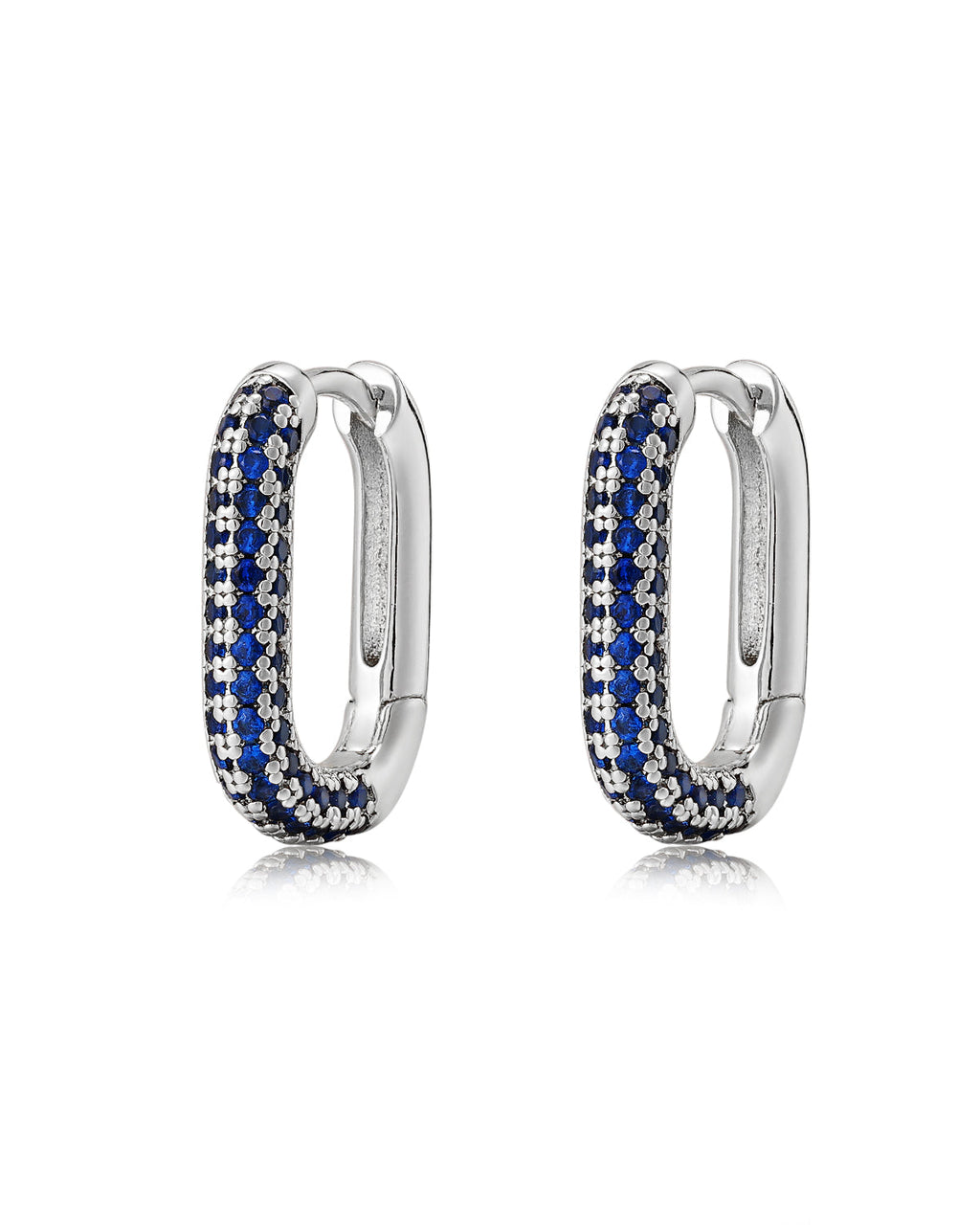 Pavé Chain Link Huggies - Blue Sapphire - Silver