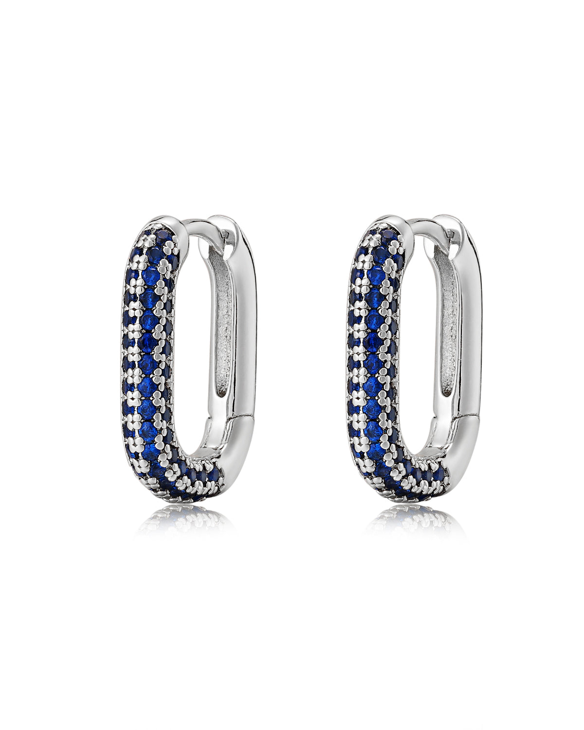 Pavé Chain Link Huggies - Blue Sapphire - Silver