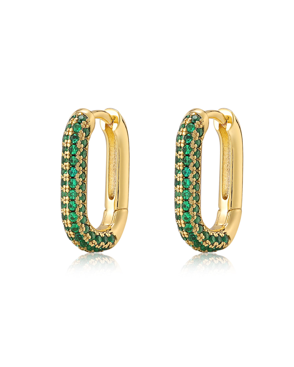 Pavé Chain Link Huggies - Emerald Green - Gold
