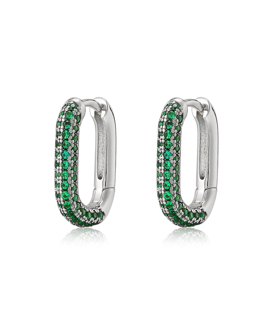 Pavé Chain Link Huggies - Emerald Green - Silver
