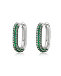 Pavé Chain Link Huggies - Emerald Green - Silver