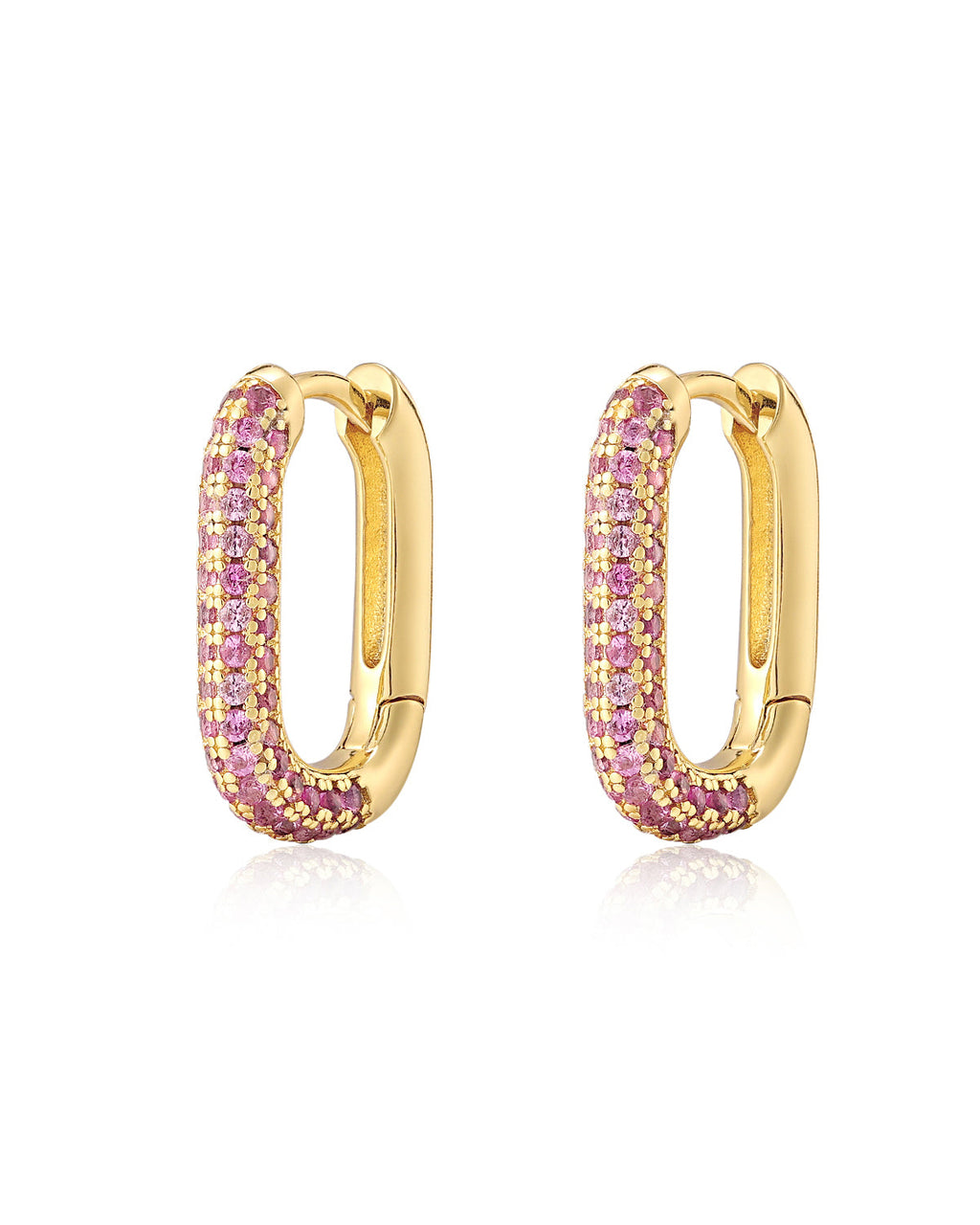 Pavé Chain Link Huggies - Pink - Gold